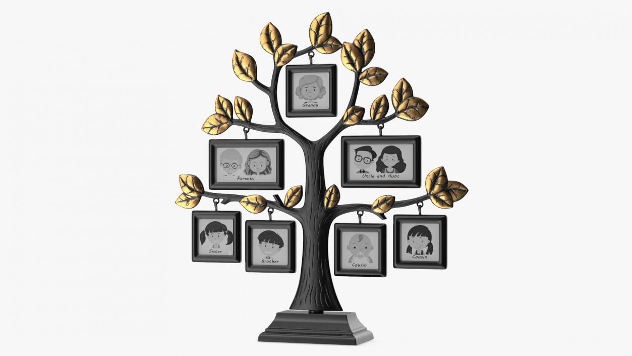 Gold Photo Frame with Black Family Tree 3D model