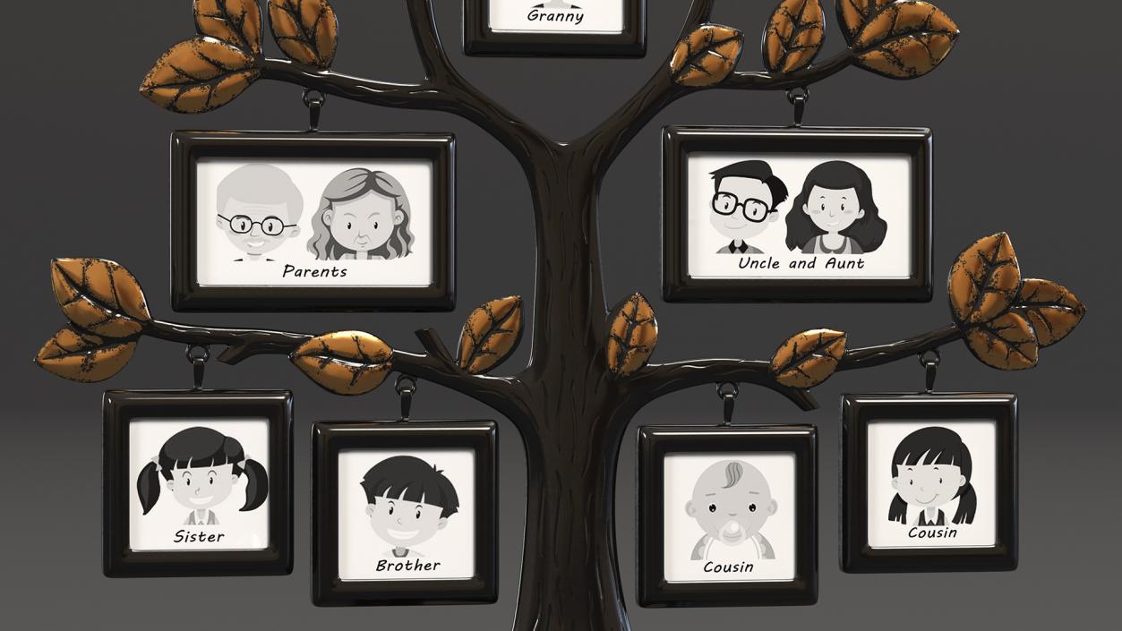 Gold Photo Frame with Black Family Tree 3D model