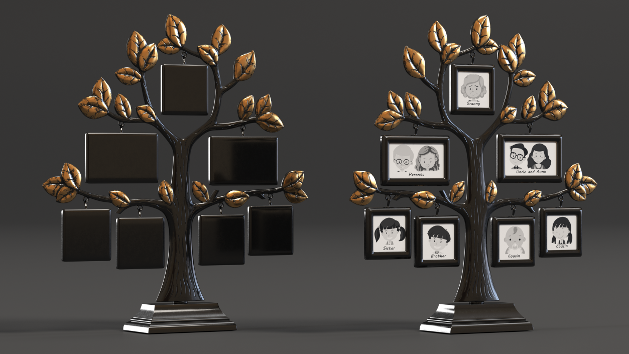 Gold Photo Frame with Black Family Tree 3D model