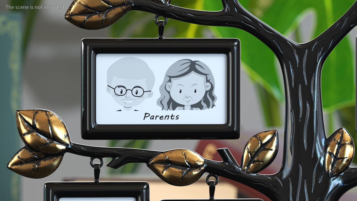 Gold Photo Frame with Black Family Tree 3D model