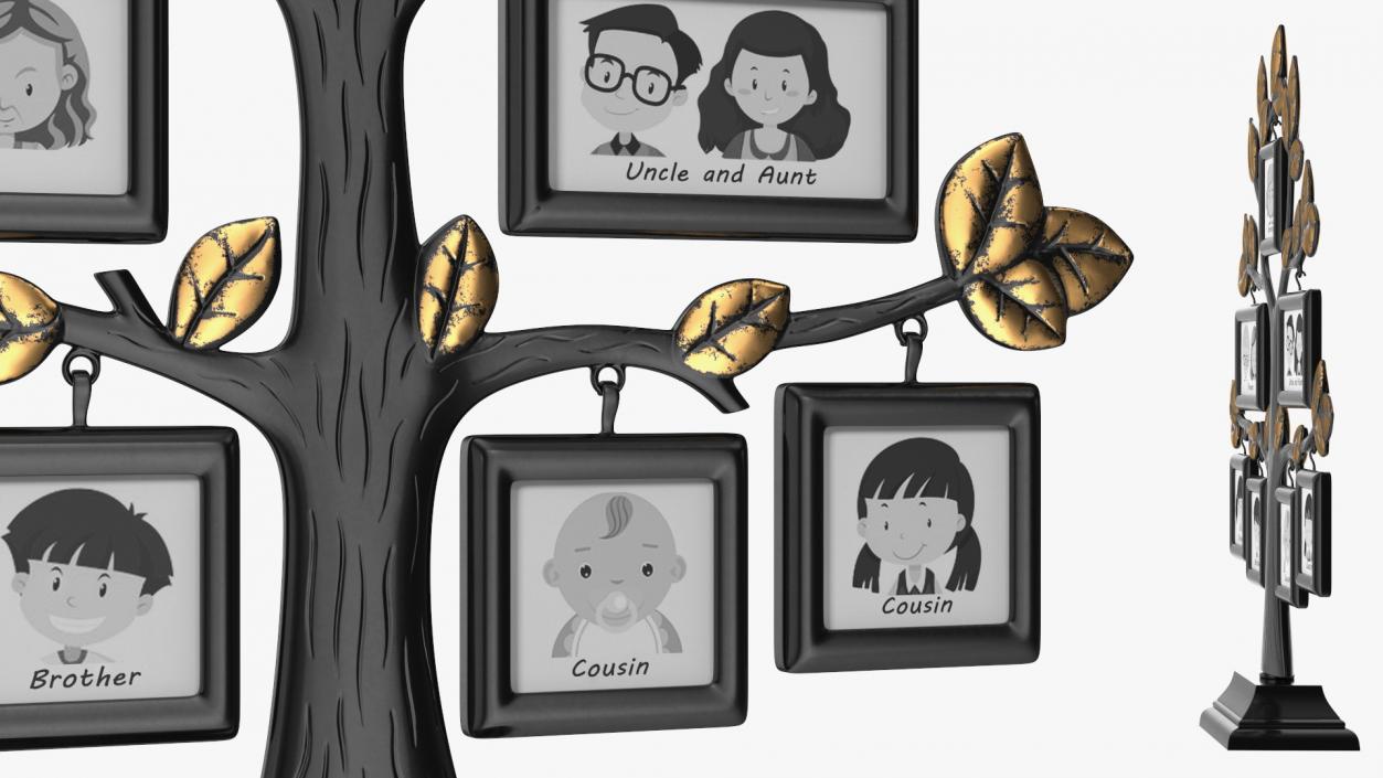 Gold Photo Frame with Black Family Tree 3D model