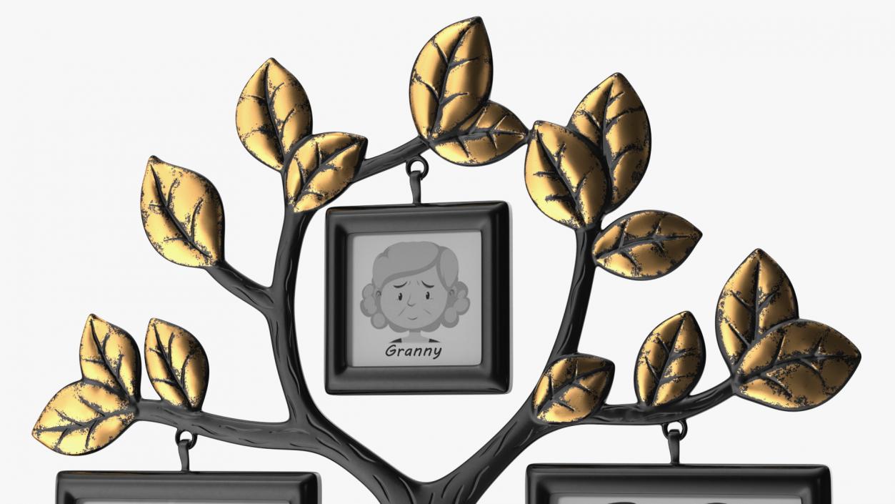 Gold Photo Frame with Black Family Tree 3D model