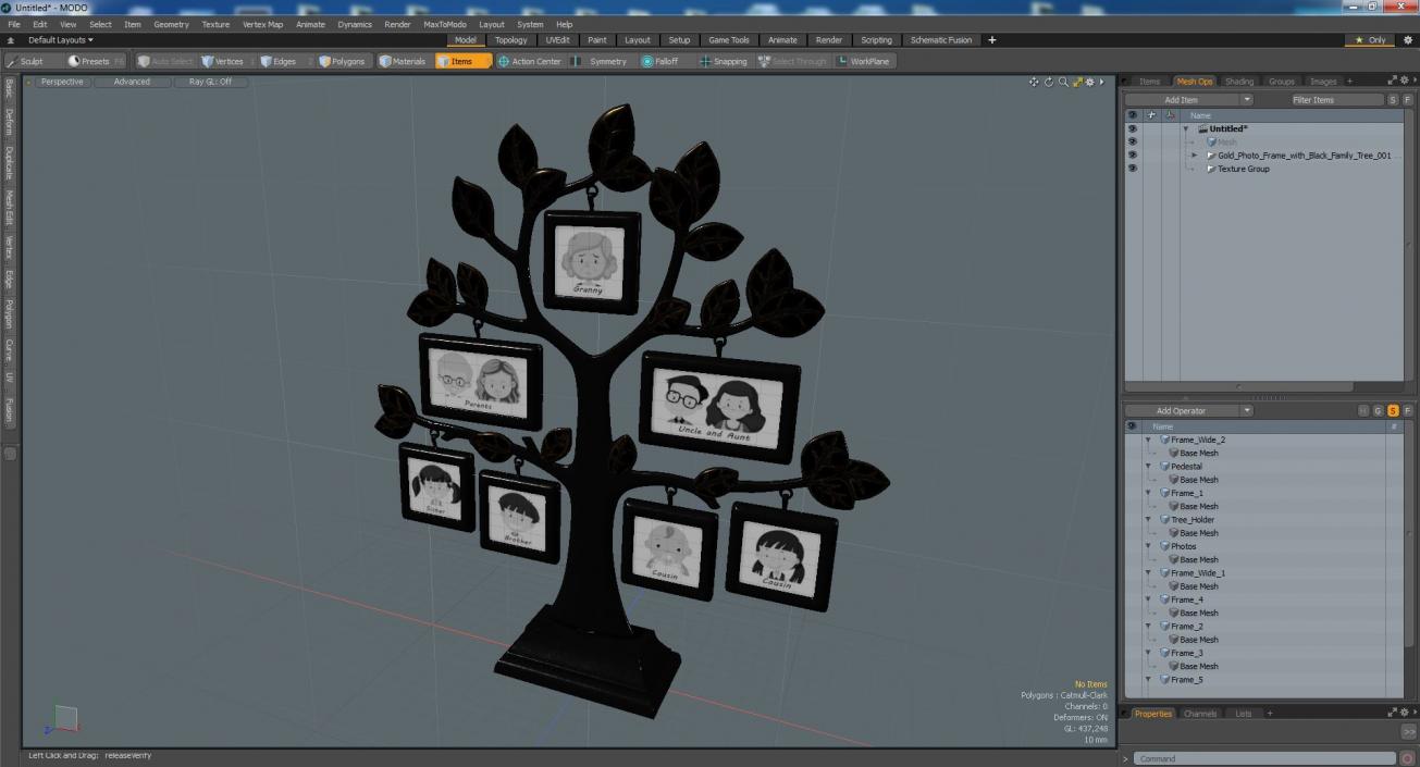 Gold Photo Frame with Black Family Tree 3D model