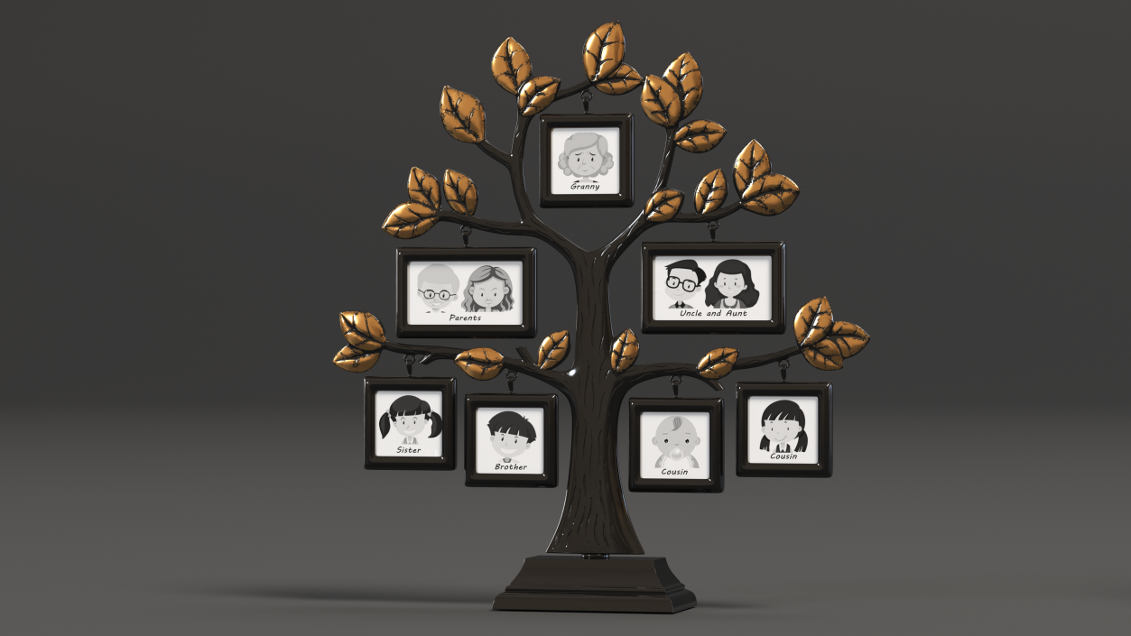 Gold Photo Frame with Black Family Tree 3D model