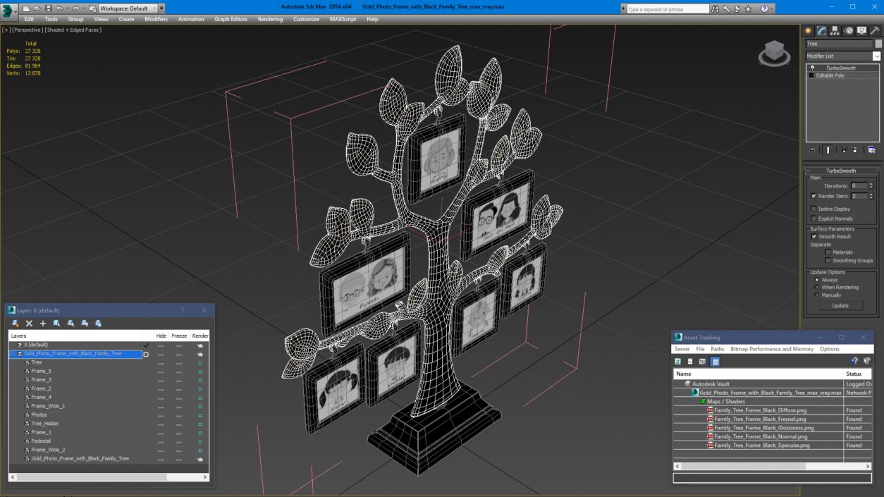 Gold Photo Frame with Black Family Tree 3D model