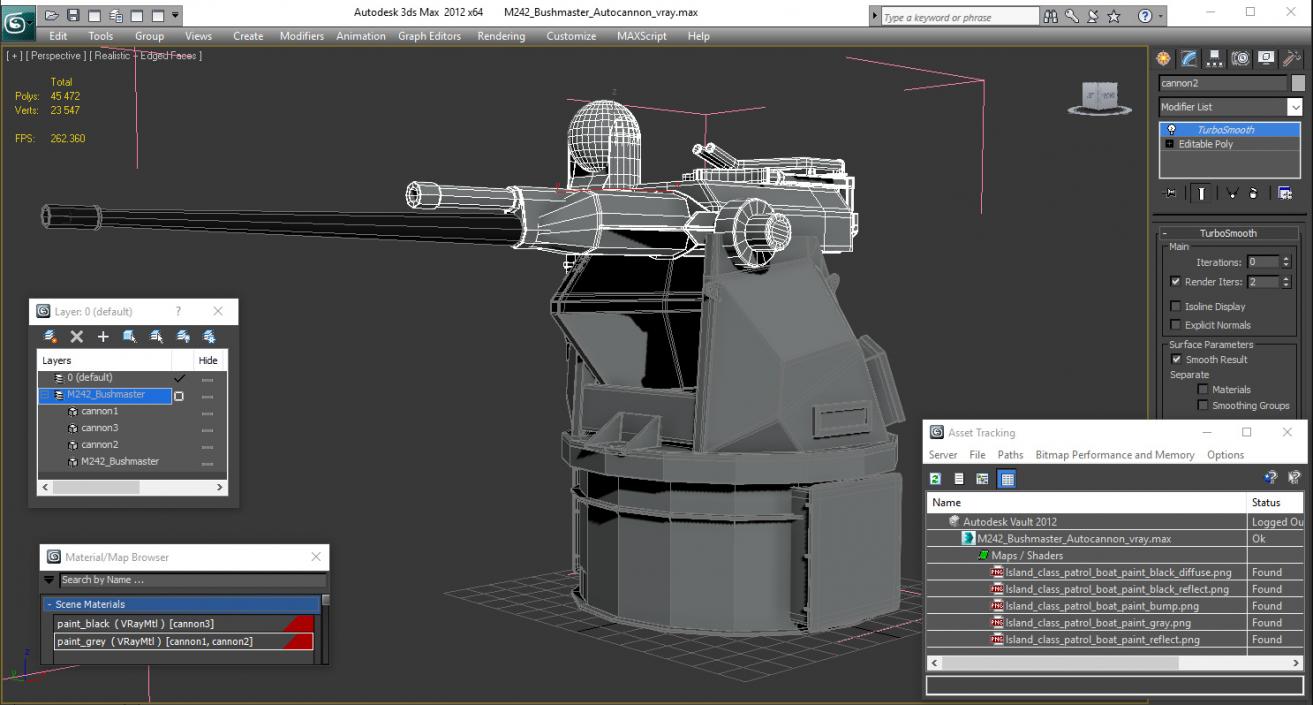 3D M242 Bushmaster Autocannon