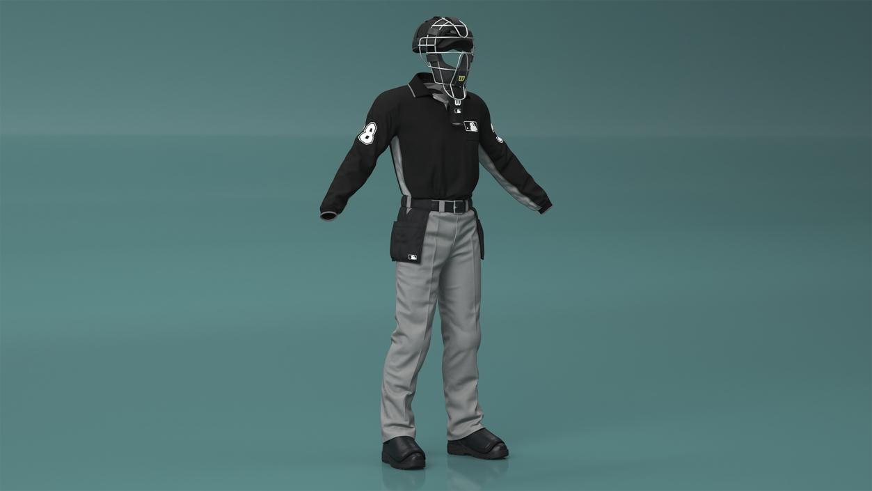 Uniform for Baseball Umpire with Mask 3D