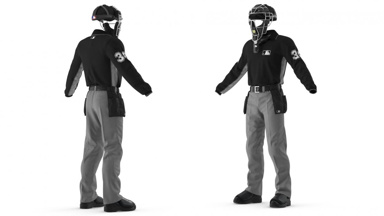 Uniform for Baseball Umpire with Mask 3D