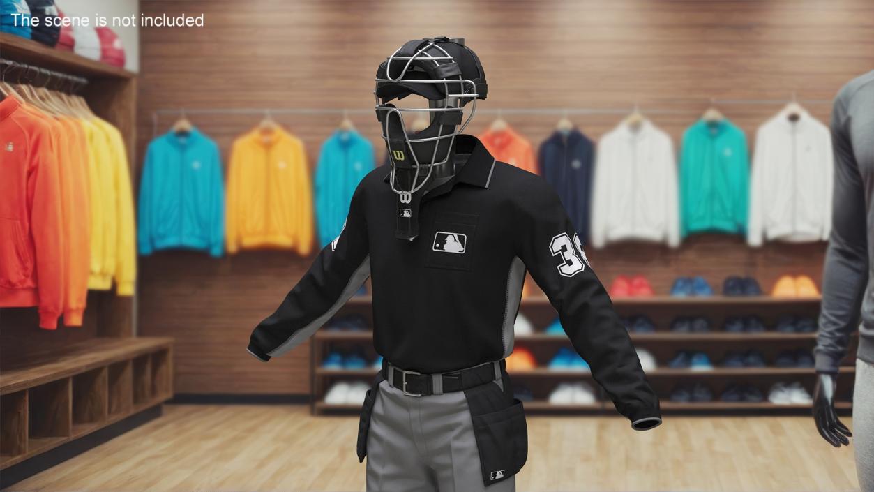 Uniform for Baseball Umpire with Mask 3D