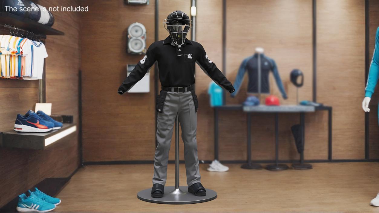 Uniform for Baseball Umpire with Mask 3D