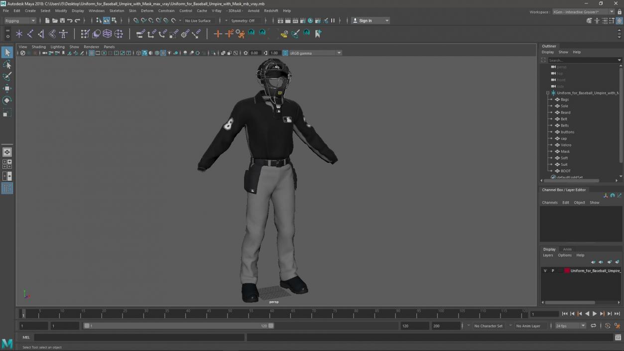 Uniform for Baseball Umpire with Mask 3D