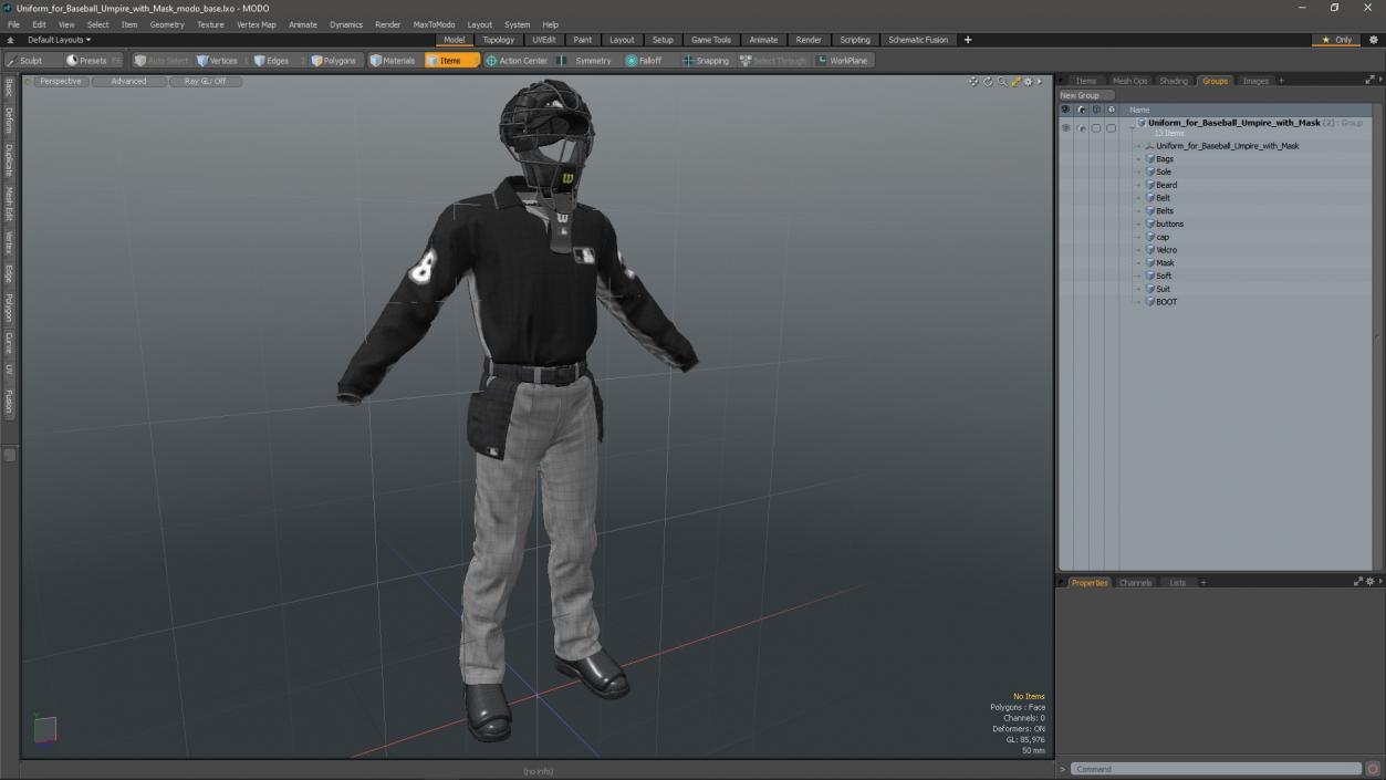 Uniform for Baseball Umpire with Mask 3D