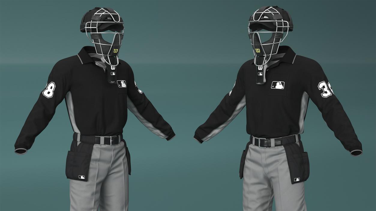 Uniform for Baseball Umpire with Mask 3D