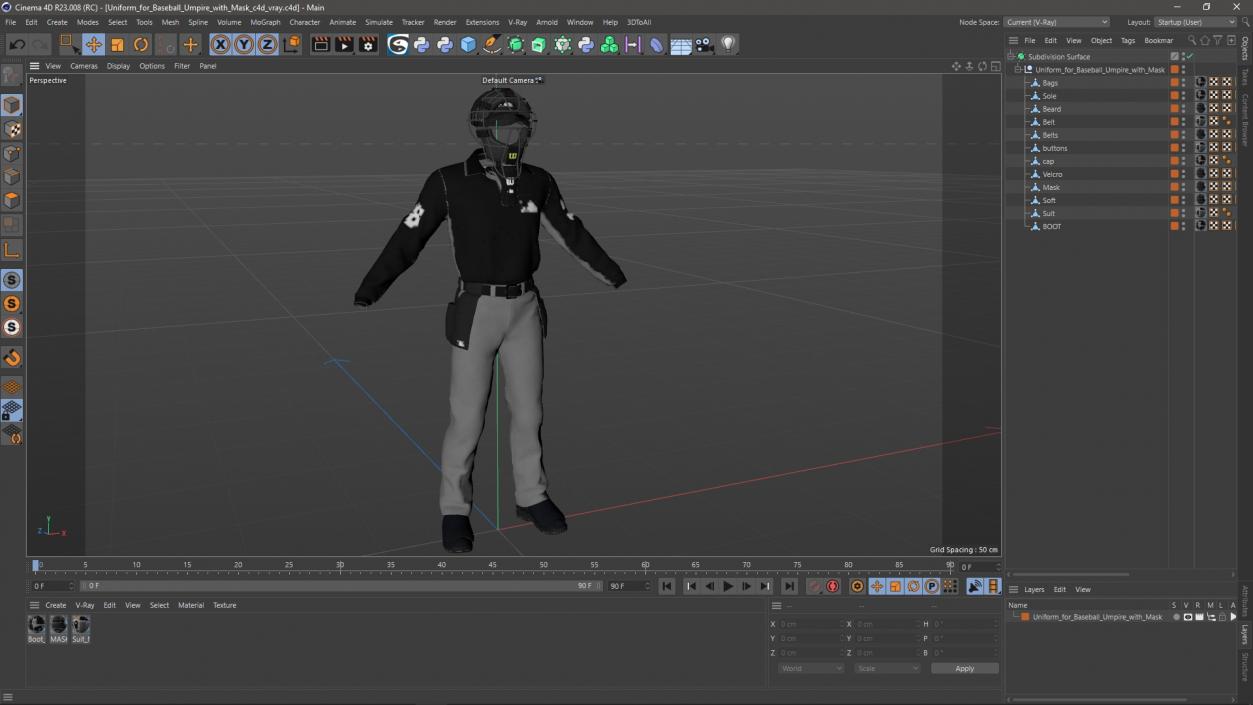 Uniform for Baseball Umpire with Mask 3D