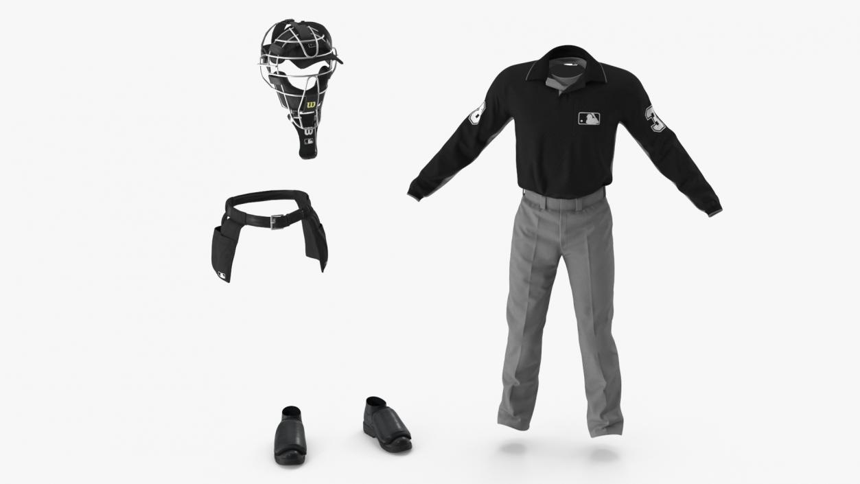 Uniform for Baseball Umpire with Mask 3D