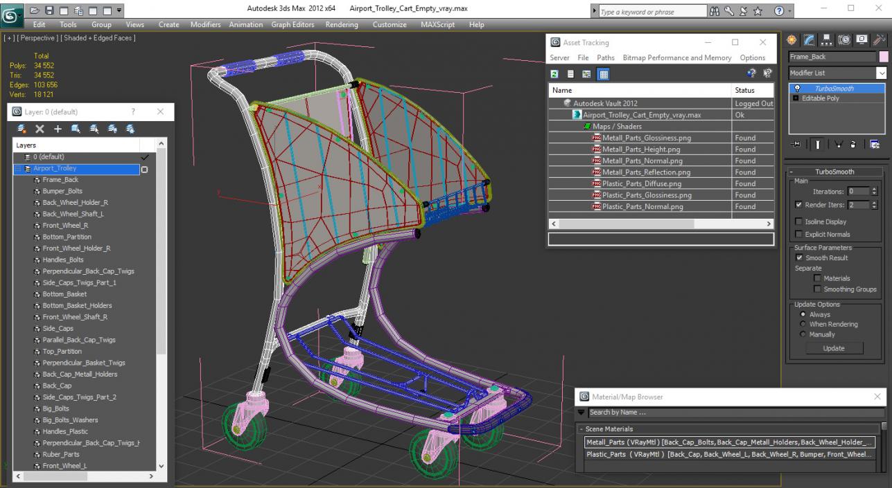 3D Airport Trolley Cart Empty