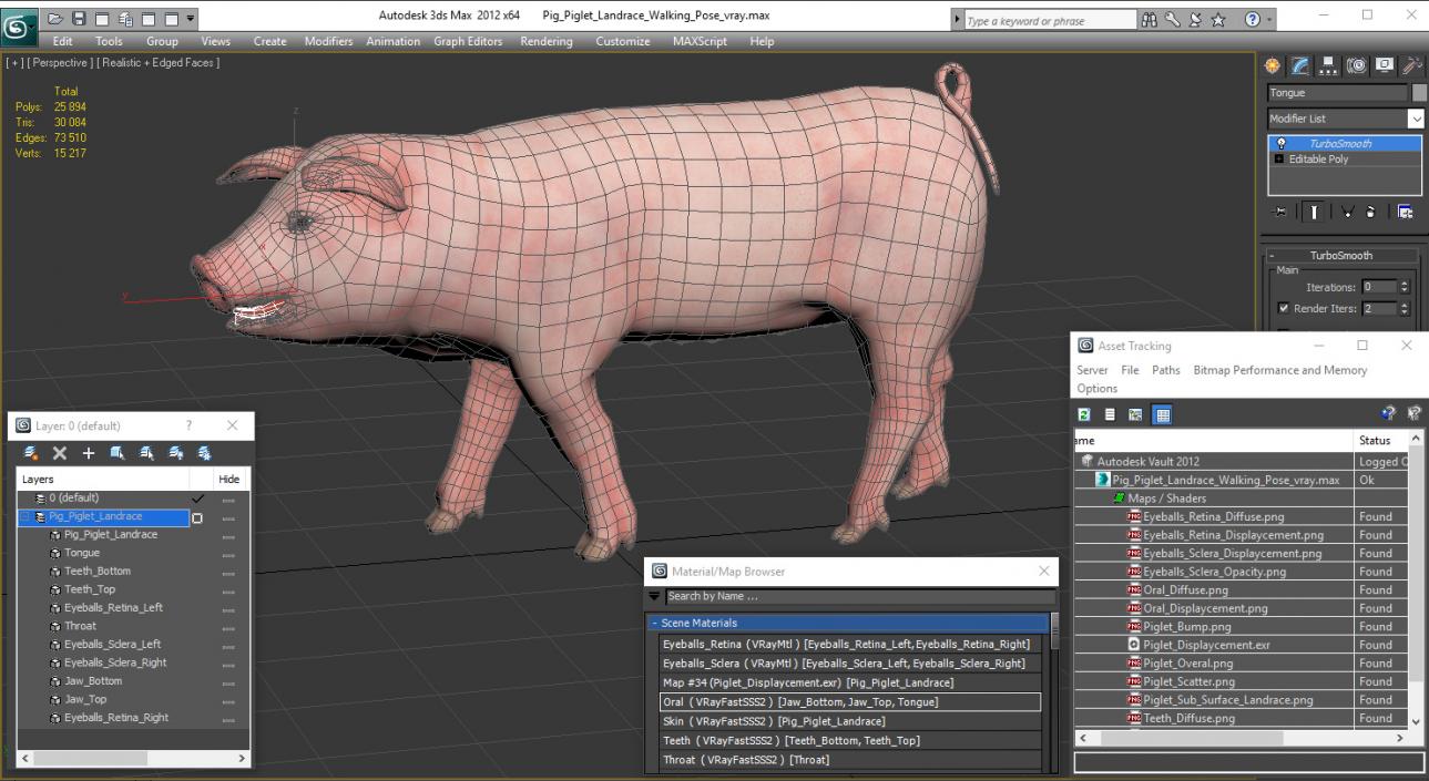 Pig Piglet Landrace Walking Pose 3D