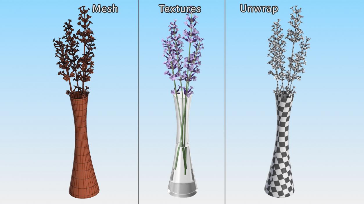 3D Vase with Lavender Flowers