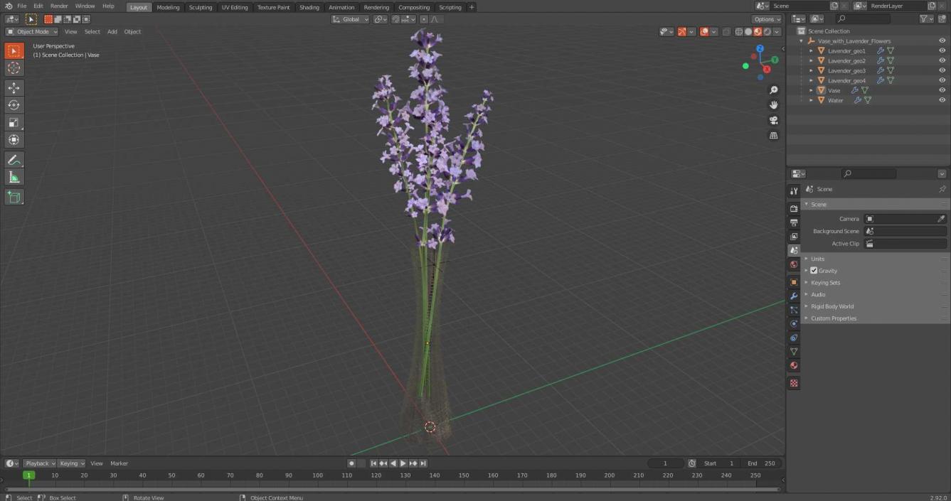 3D Vase with Lavender Flowers