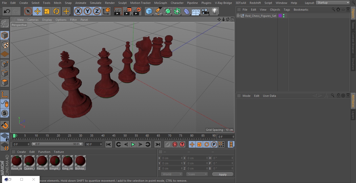 3D Red Chess Figures Set