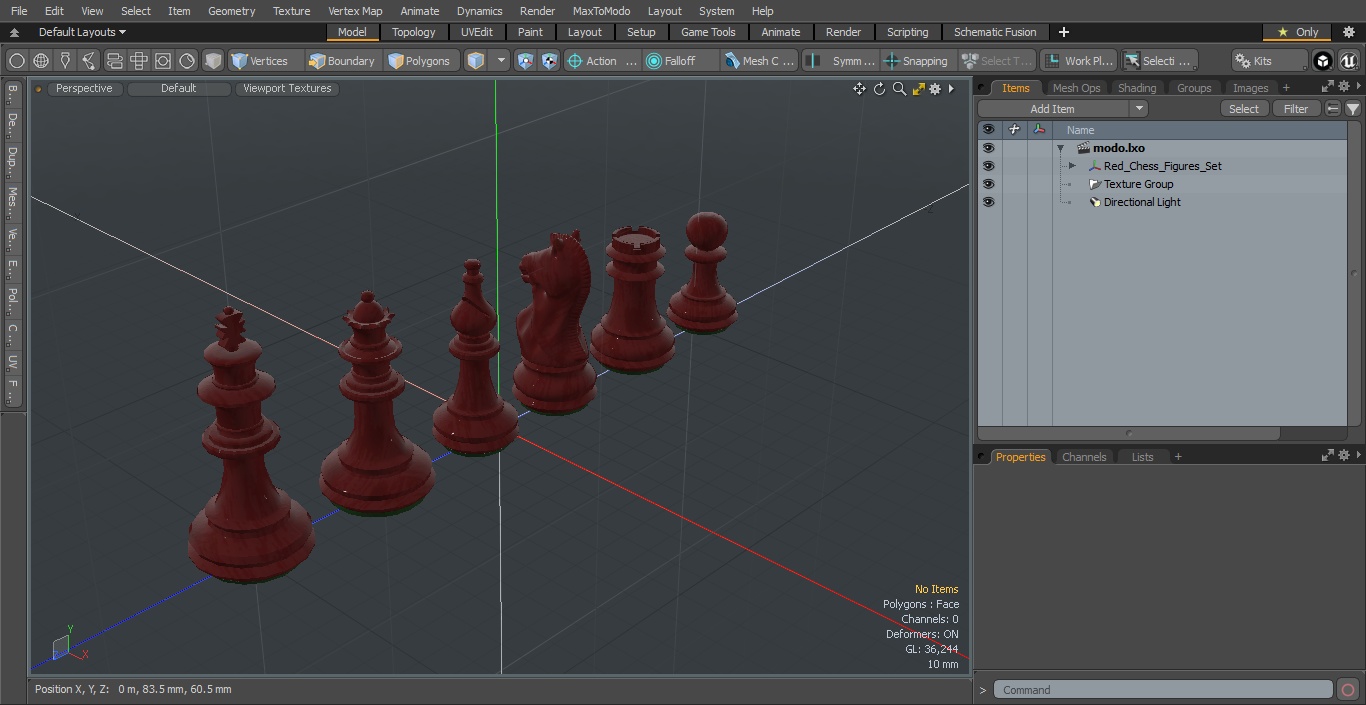 3D Red Chess Figures Set