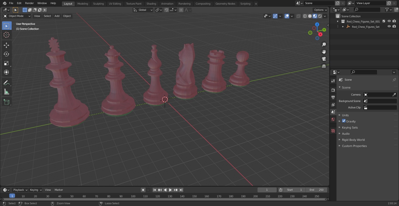 3D Red Chess Figures Set