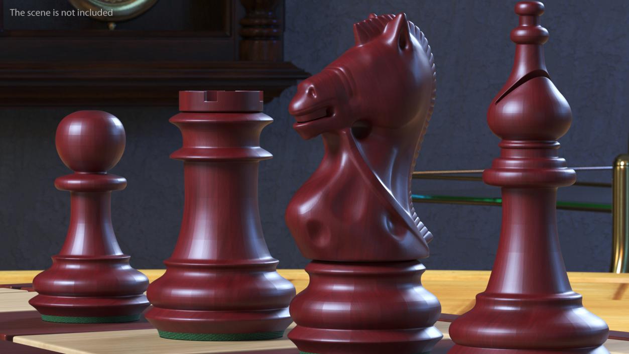 3D Red Chess Figures Set