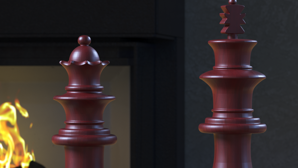 3D Red Chess Figures Set