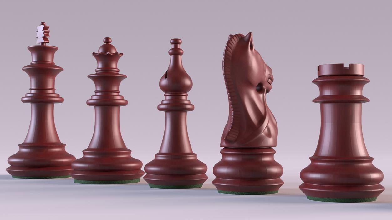 3D Red Chess Figures Set