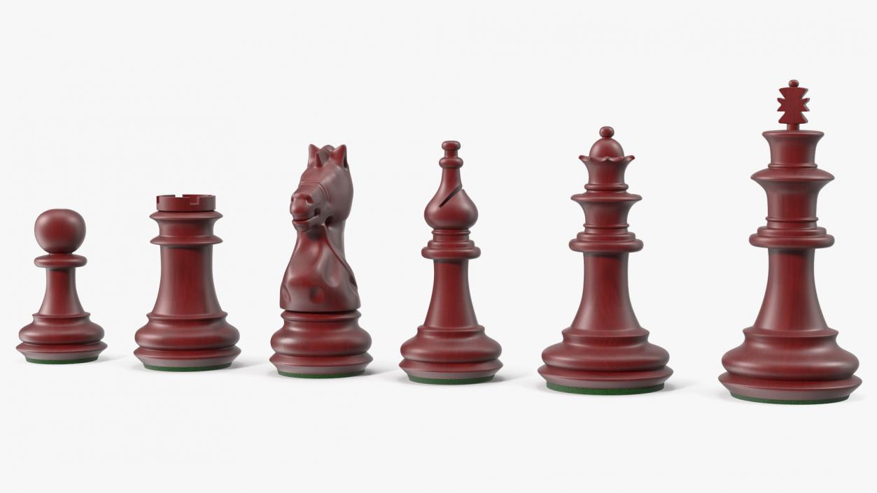 3D Red Chess Figures Set