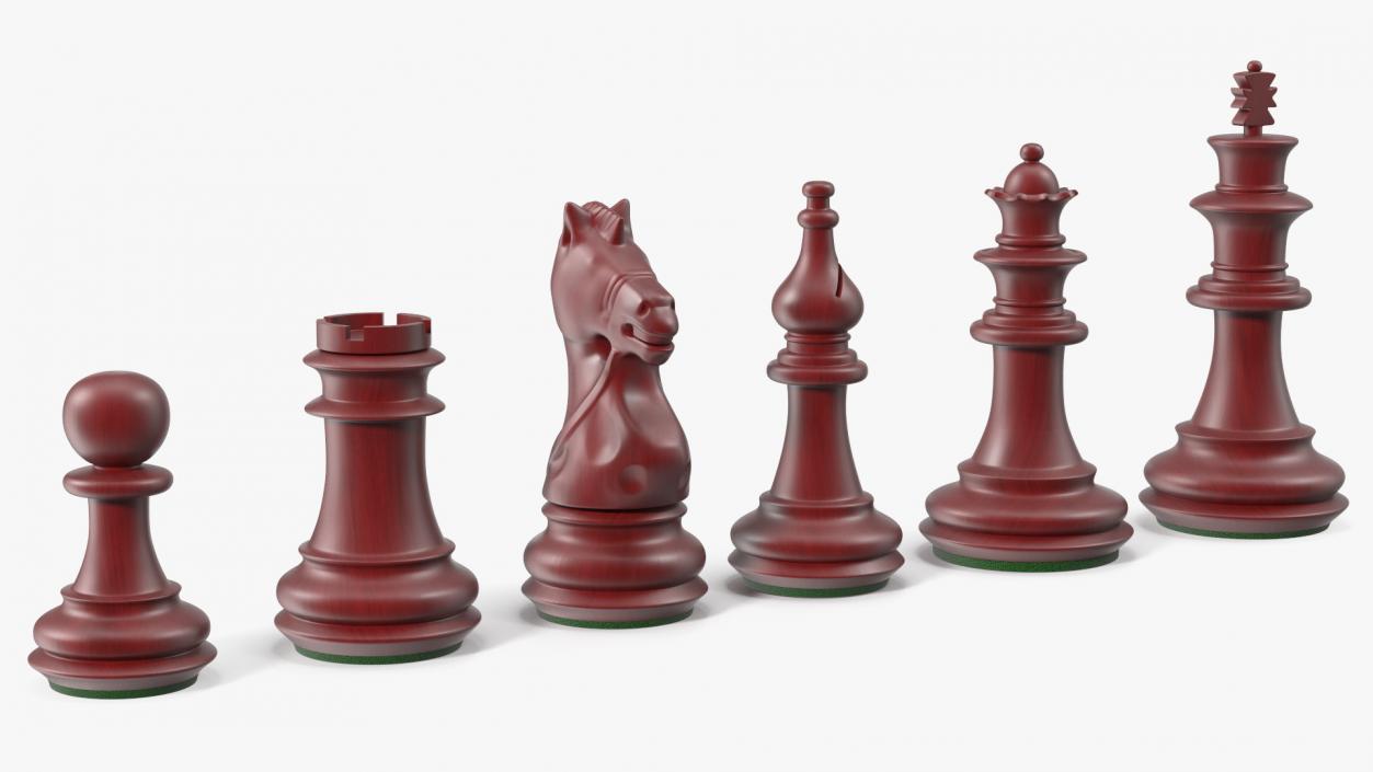 3D Red Chess Figures Set