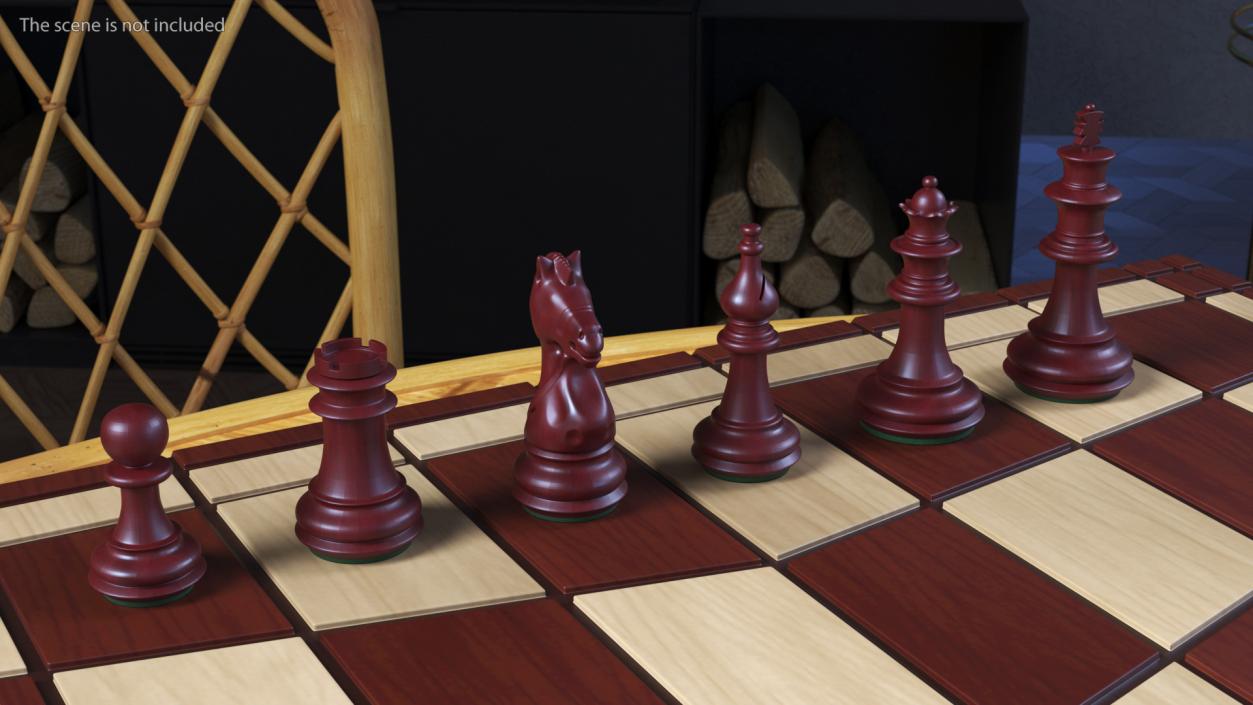 3D Red Chess Figures Set