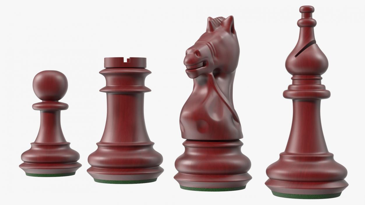 3D Red Chess Figures Set