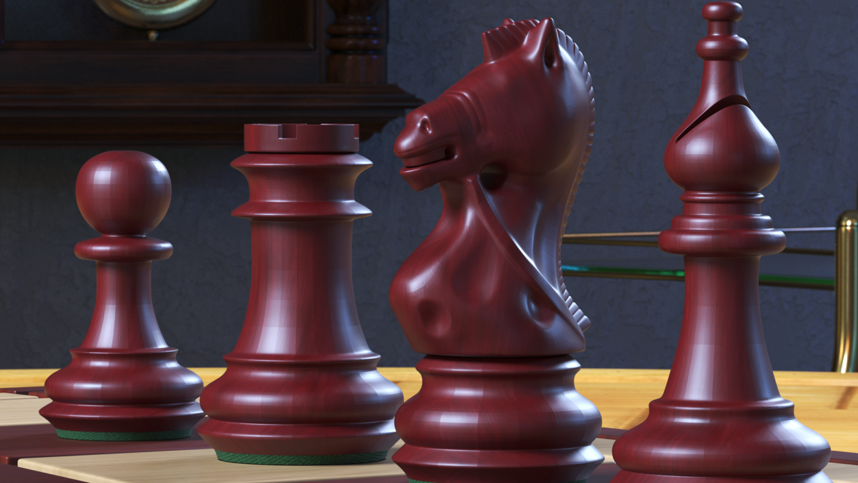 3D Red Chess Figures Set