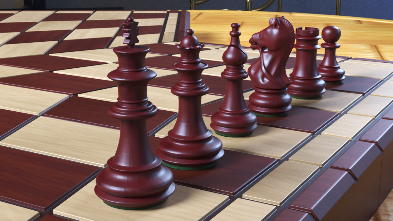 3D Red Chess Figures Set