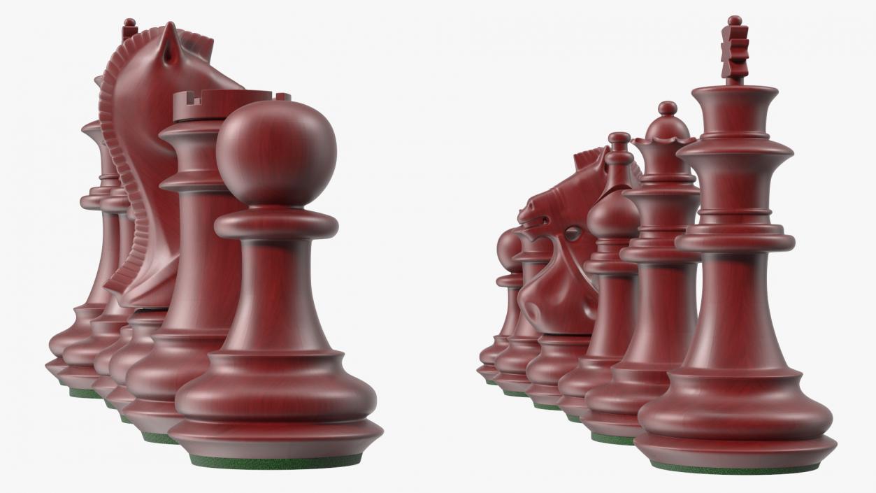 3D Red Chess Figures Set