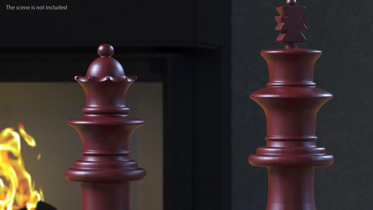 3D Red Chess Figures Set