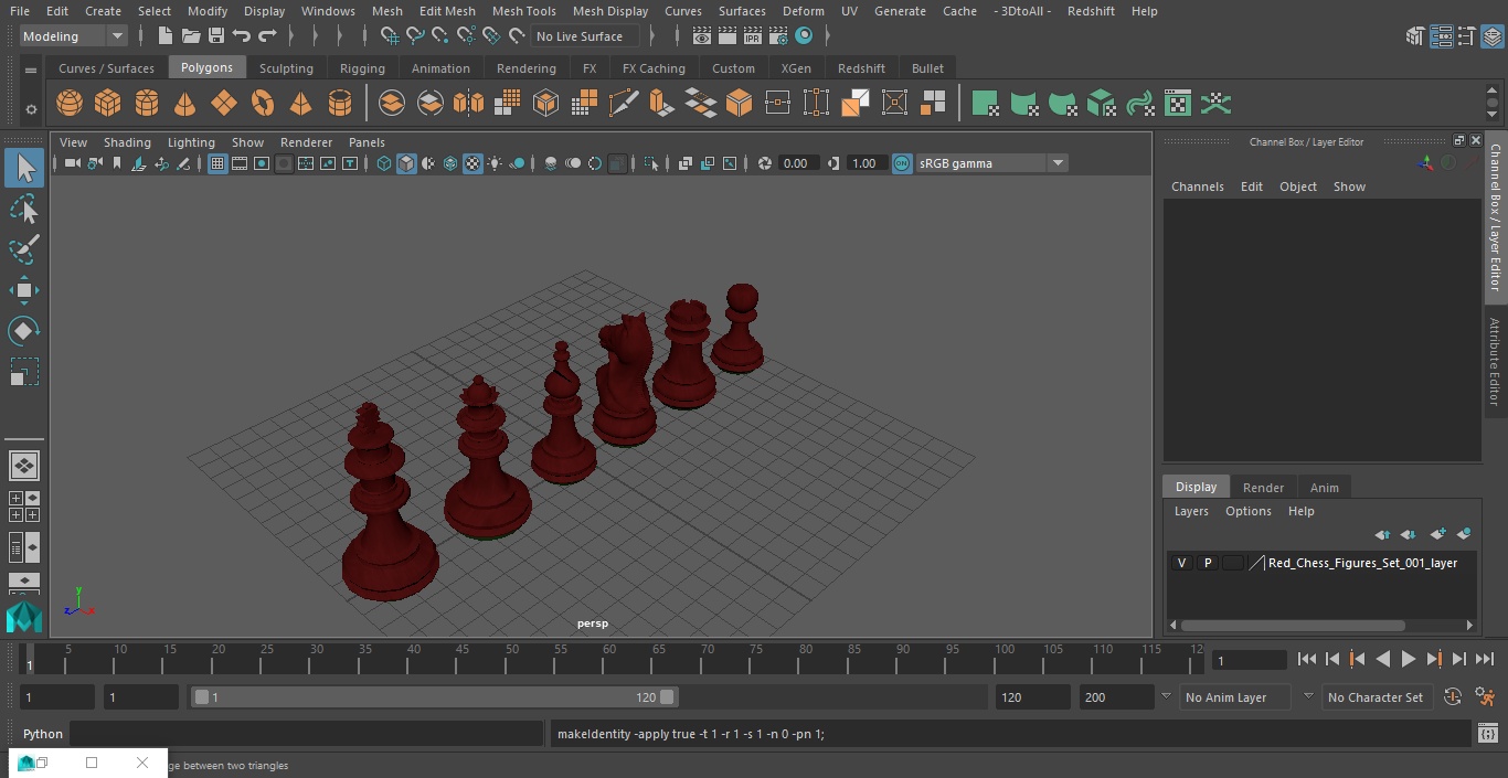 3D Red Chess Figures Set