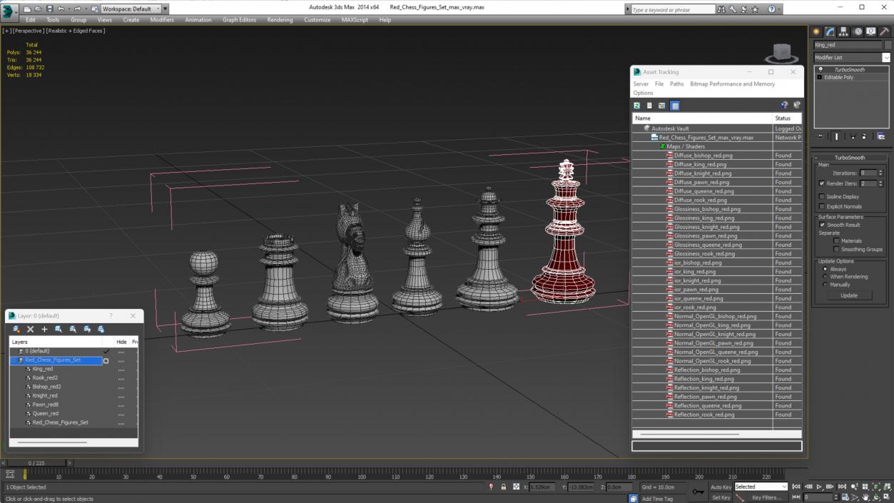 3D Red Chess Figures Set