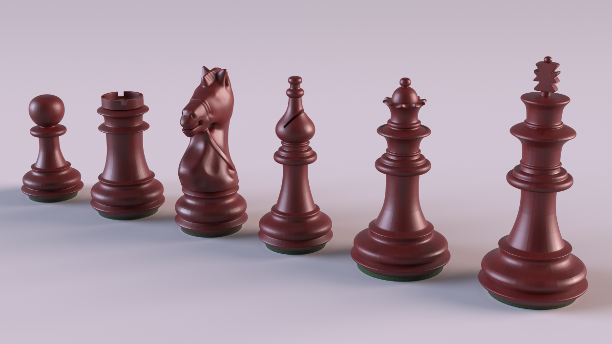 3D Red Chess Figures Set