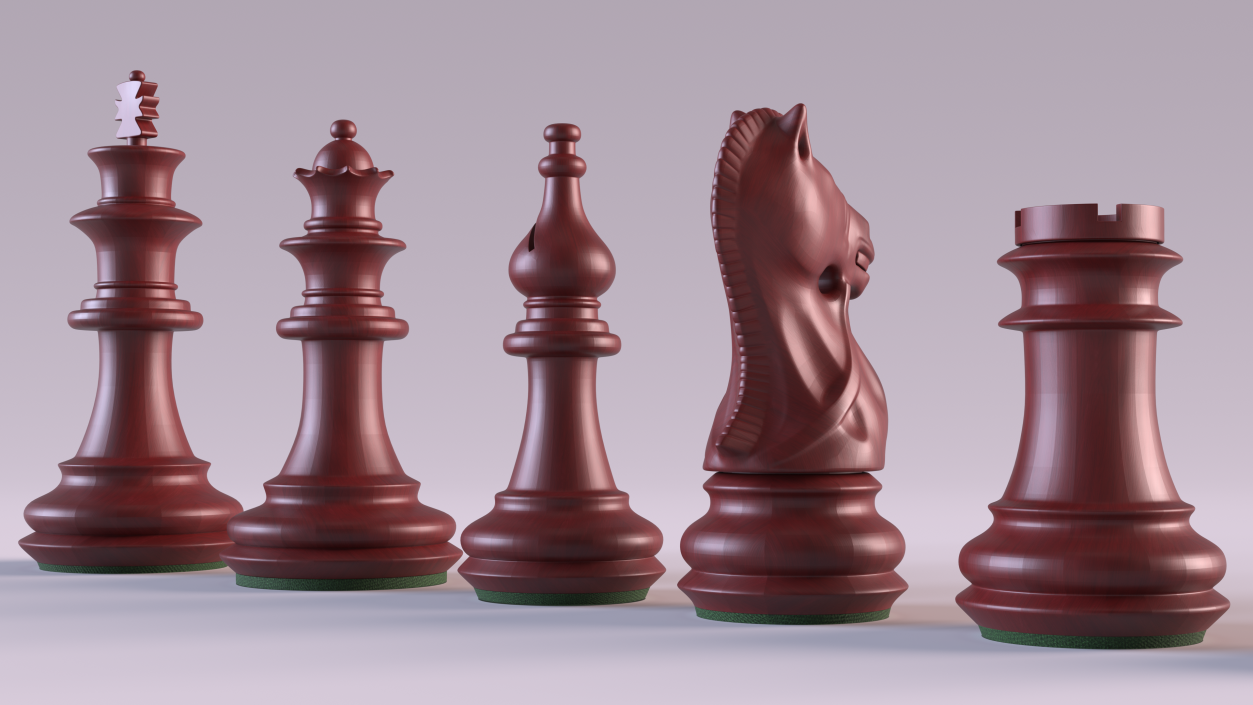 3D Red Chess Figures Set