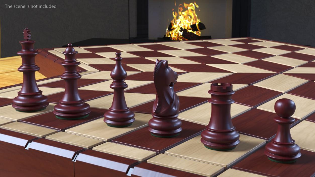 3D Red Chess Figures Set