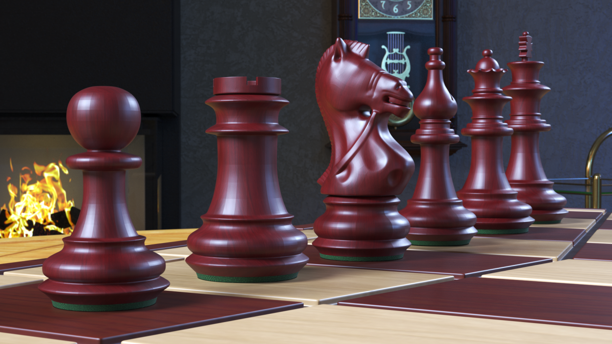 3D Red Chess Figures Set