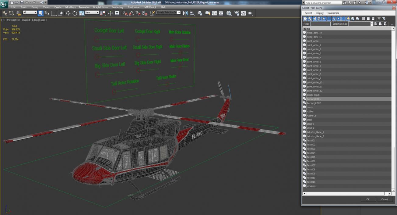 Offshore Helicopter Bell 412EP Rigged 3D