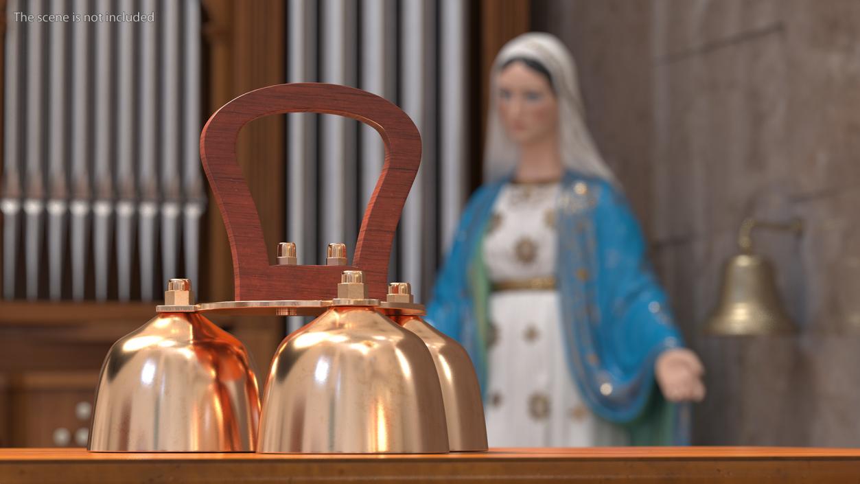 3D Brass Liturgical Bell 3 Tones Wood Handle