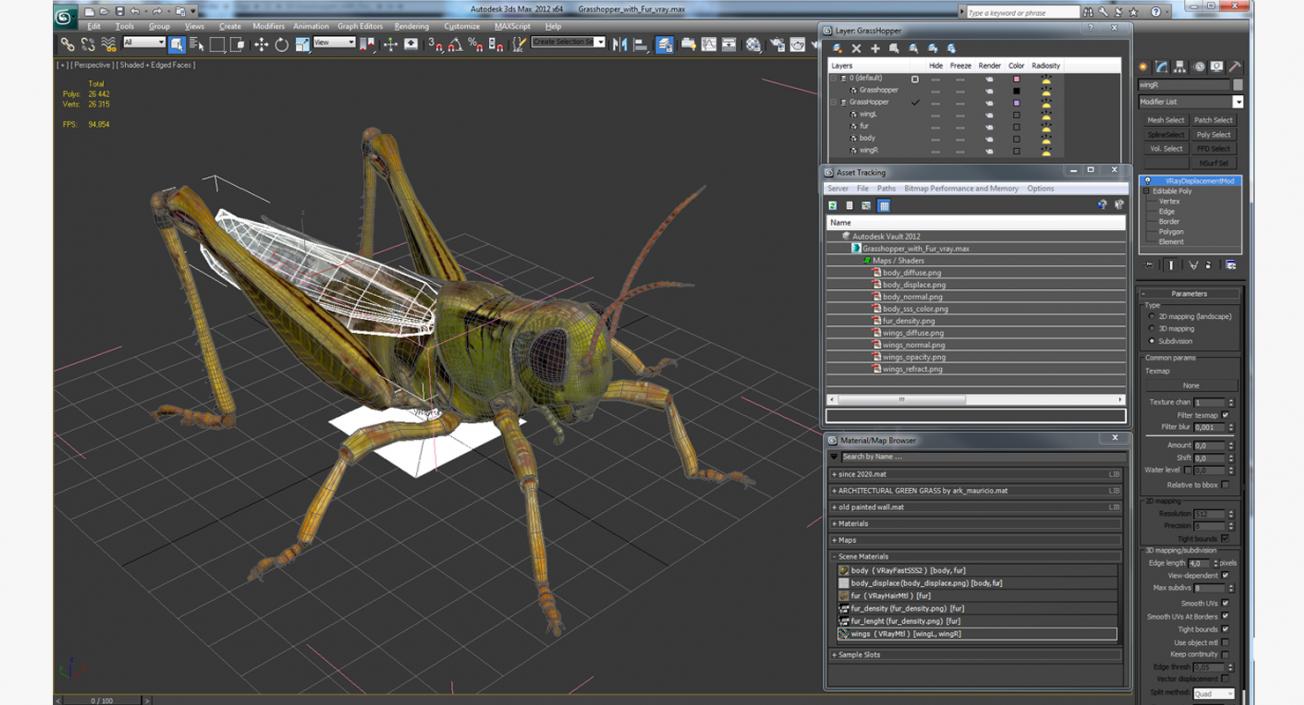 3D model Grasshopper with Fur