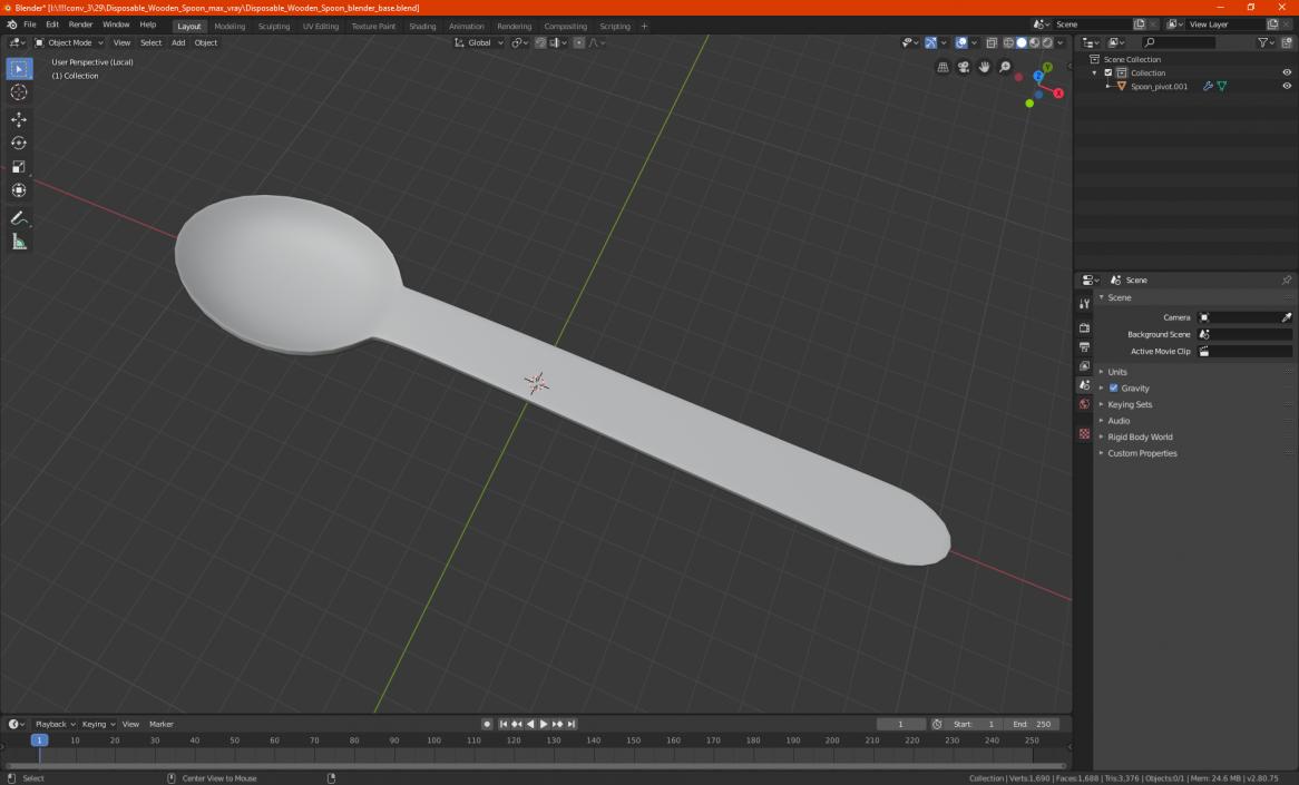 3D Disposable Wooden Spoon model