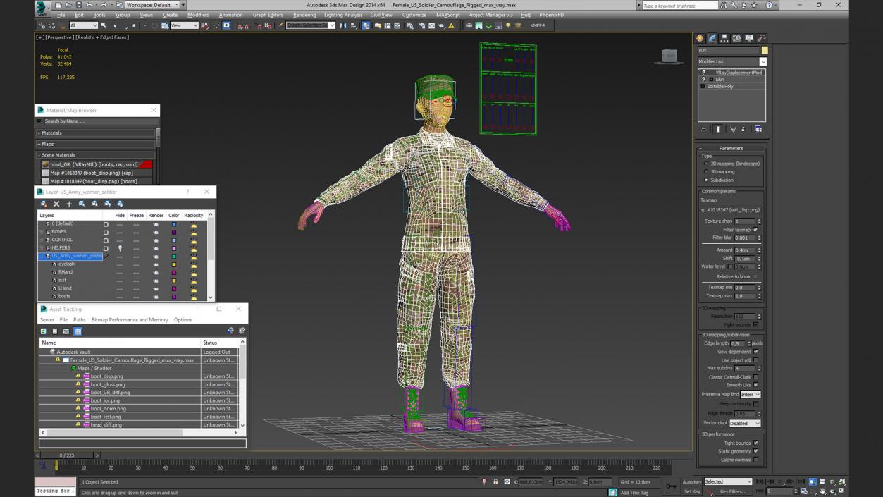 3D model Female US Soldier Camouflage Rigged