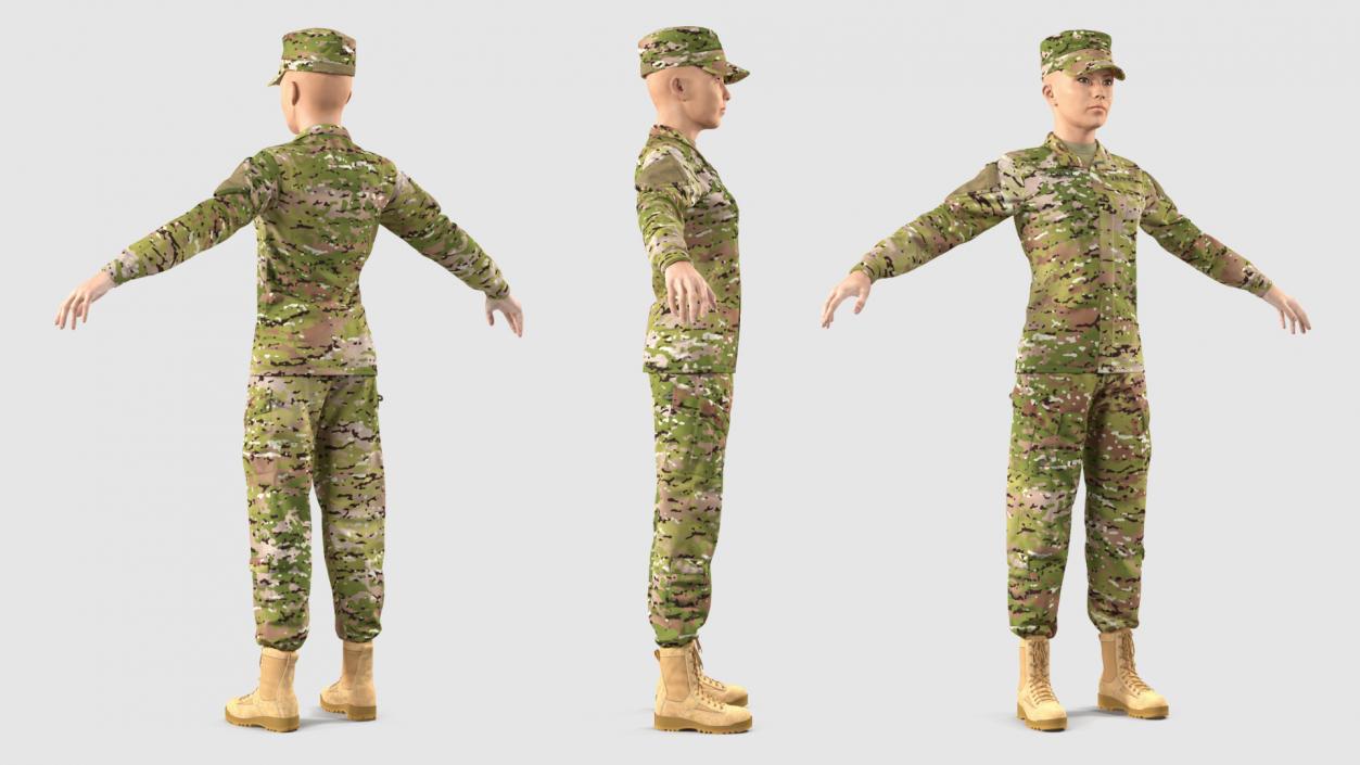 3D model Female US Soldier Camouflage Rigged