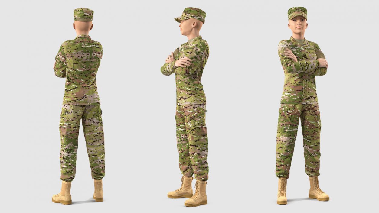 3D model Female US Soldier Camouflage Rigged